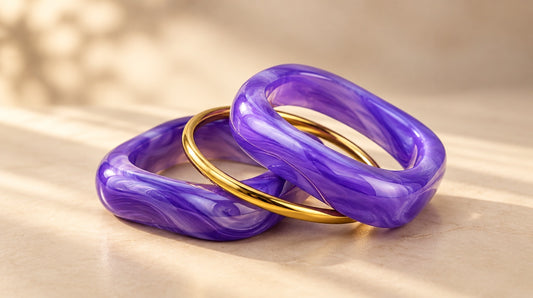 Swirled Violet & Gold Bangle Set (3 Pc)