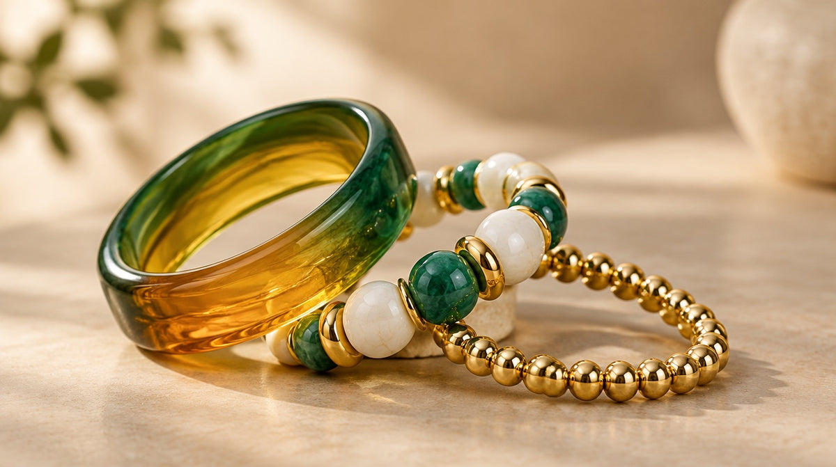 Green to Amber Ombré Bangle Set (3 Pc)