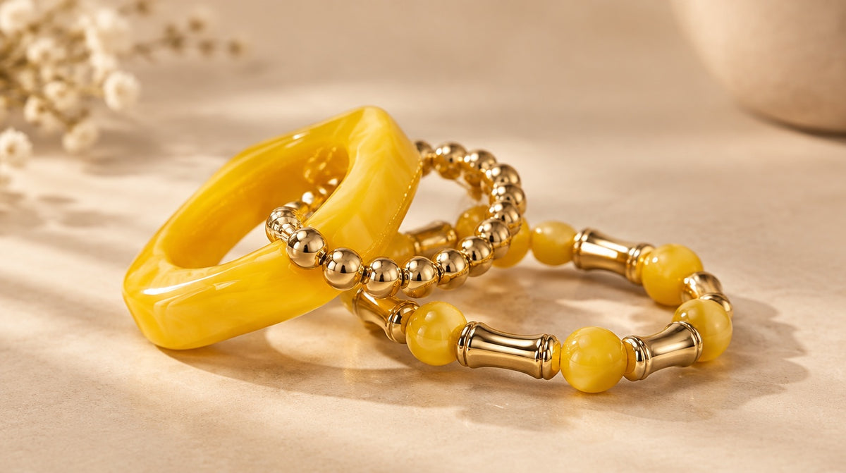 Amber Yellow Square Bangle Set (3 Pc)
