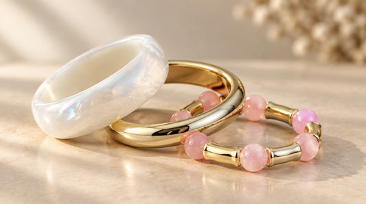 Pearl White & Blush Bangle Set (3 Pc)