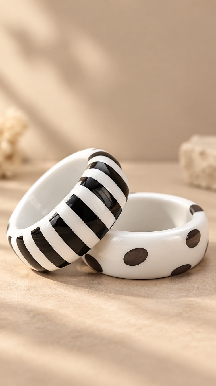 Stripes & Polka Dots Resin Bangle Set (2 Pc)