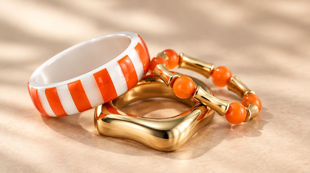 Orange Stripe Resin Bangle Set (3 Pc)