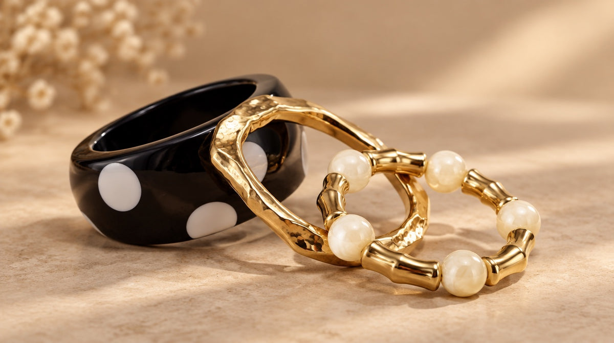 Polka Dot & Hammered Gold Bangle Set (3 Pc)