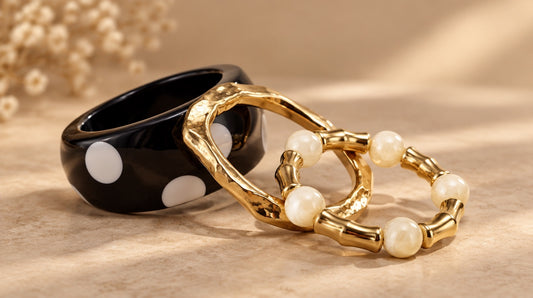 Polka Dot & Hammered Gold Bangle Set (3 Pc)
