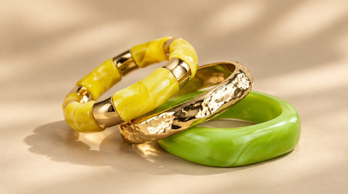 Lime & Marbled Yellow Bangle Set (3 Pc)