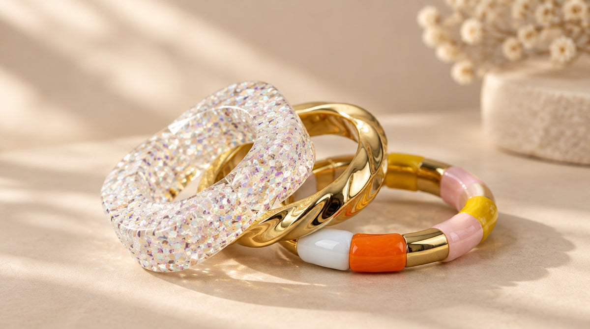 Iridescent Chip & Sherbet Bangle Set (3 Pc)