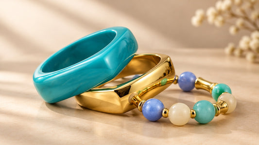 Turquoise & Pastel Bead Square Bangle Set (3 Pc)