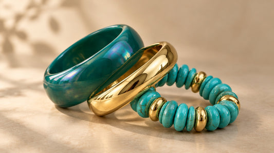 Teal Iridescent & Turquoise Bangle Set (3 Pc)