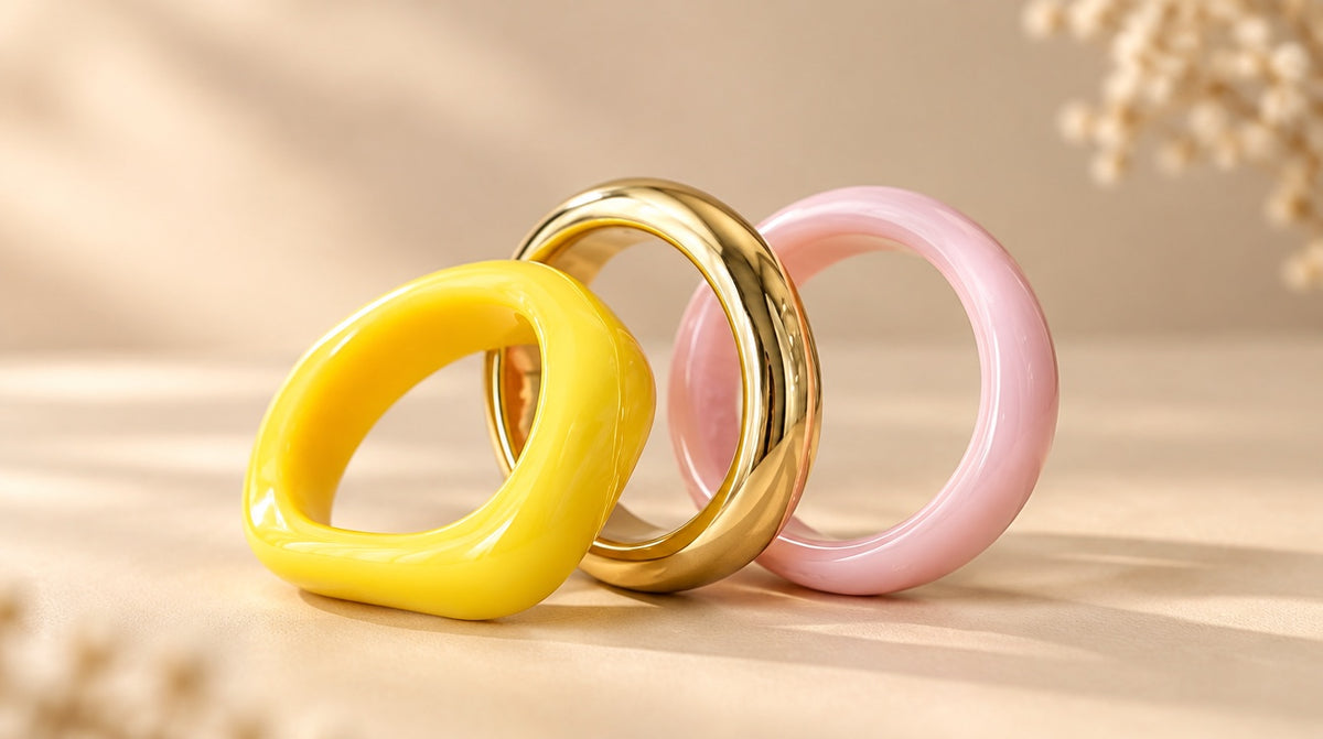 Pink & Yellow Colour Block Bangle Set (3 Pc)