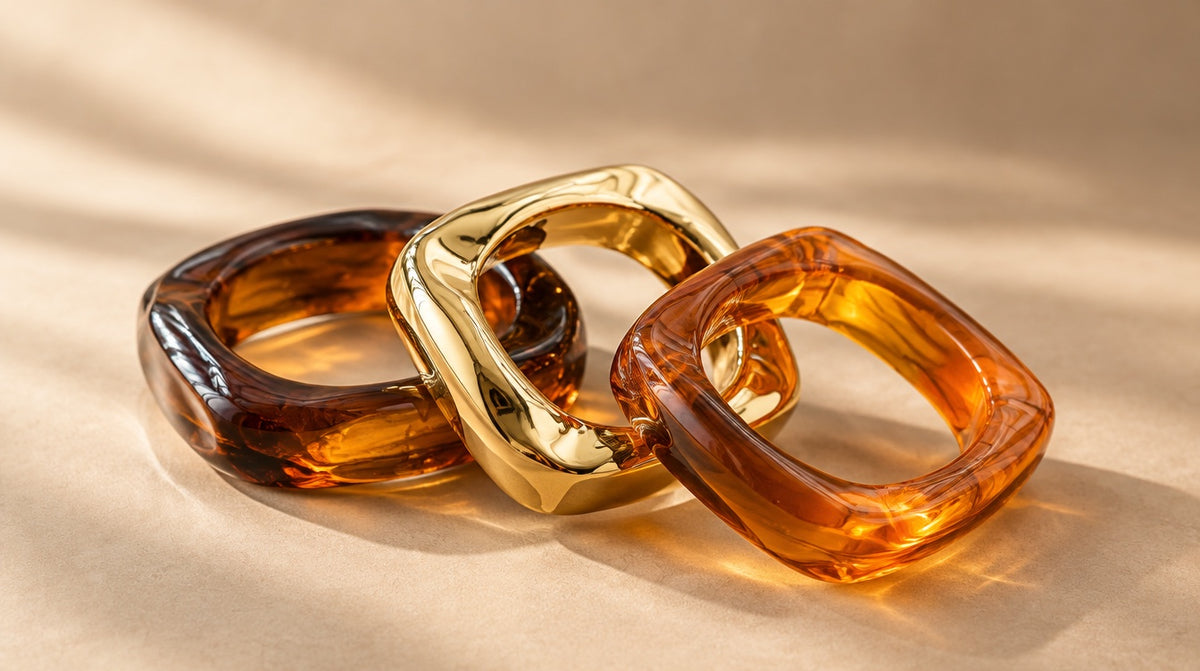 Cognac & Amber Square Bangle Set (3 Pc)