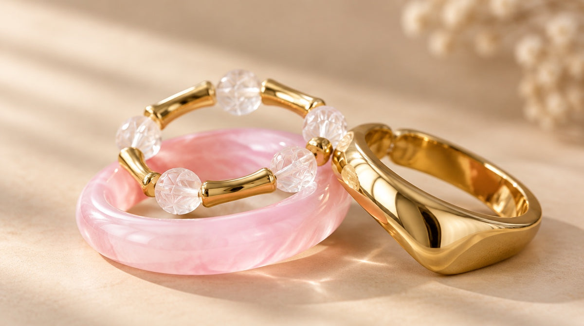 Milky Pink Marble Bangle Set (3 Pc)
