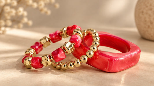 Rose Red Nugget Bangle Set (3 Pc)