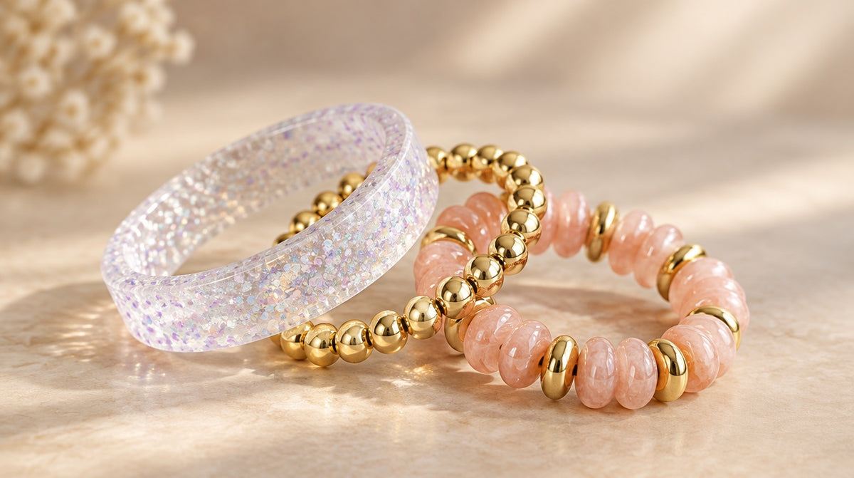 Confetti Glitter & Peach Bangle Set (3 Pc)