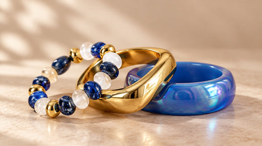 Navy Marble & Sapphire Bangle Set (3 Pc)