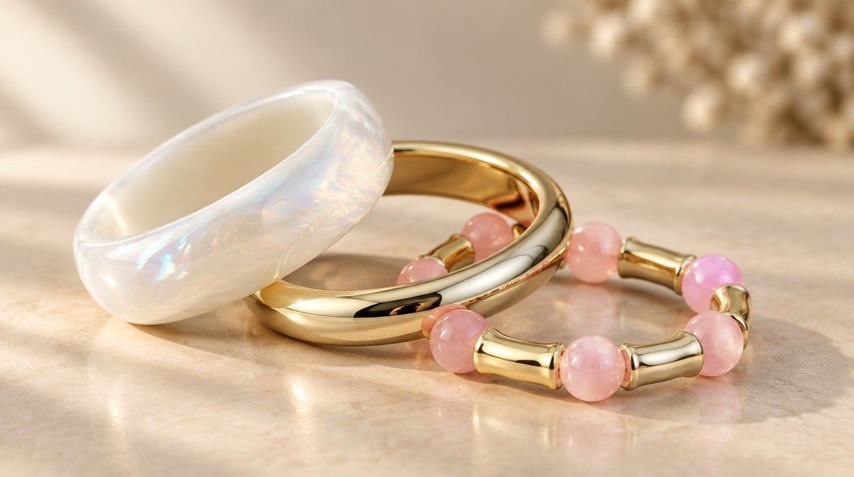 Pearl White & Blush Bangle Set (3 Pc)