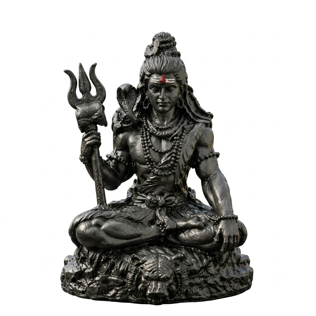 Bholenath Shiva idol in an antique silver finish, seated in dhyana posture, on a plain white background